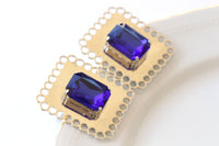 ROYAL BLUE EARRINGS, Large Dark Blue Evening Earrings, Clip On Formal Earrings, Silver Big Statement Earrings,Elegant Blue Sapphire Earrings