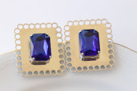ROYAL BLUE EARRINGS, Large Dark Blue Evening Earrings, Clip On Formal Earrings, Silver Big Statement Earrings,Elegant Blue Sapphire Earrings