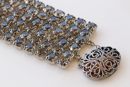 GRAY BRACELET,  Wedding Chunky Bracelet, Dark Grey Silver Formal Bracelet, Bridal Black Diamond Statement Bracelet, Woman Evening Jewelry