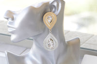 CRYSTAL BRIDAL EARRINGS, White Crystal Wedding Earrings, Teardrop Silver Earrings, Evening Big Statement Earrings, Mother Of The Groom gift