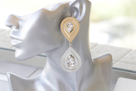 CRYSTAL BRIDAL EARRINGS, White Crystal Wedding Earrings, Teardrop Silver Earrings, Evening Big Statement Earrings, Mother Of The Groom gift