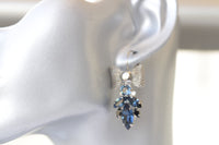 NAVY BLUE EARRINGS, Dark Blue Topaz Wedding Earrings, Bow Drop Earrings, Custom Earrings, Estate Brides Earrings, Leverback Earrings Gift