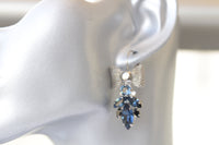 NAVY BLUE EARRINGS, Dark Blue Topaz Wedding Earrings, Bow Drop Earrings, Custom Earrings, Estate Brides Earrings, Leverback Earrings Gift