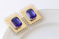 ROYAL BLUE EARRINGS, Large Dark Blue Evening Earrings, Clip On Formal Earrings, Silver Big Statement Earrings,Elegant Blue Sapphire Earrings