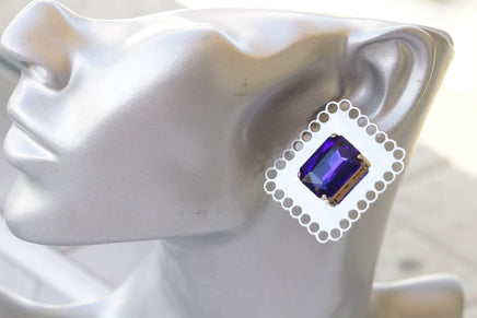 ROYAL BLUE EARRINGS, Large Dark Blue Evening Earrings, Clip On Formal Earrings, Silver Big Statement Earrings,Elegant Blue Sapphire Earrings