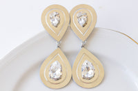 CRYSTAL BRIDAL EARRINGS, White Crystal Wedding Earrings, Teardrop Silver Earrings, Evening Big Statement Earrings, Mother Of The Groom gift
