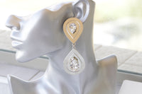 CRYSTAL BRIDAL EARRINGS, White Crystal Wedding Earrings, Teardrop Silver Earrings, Evening Big Statement Earrings, Mother Of The Groom gift