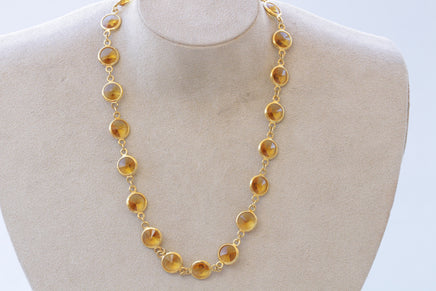 YELLOW GOLD NECKLACE, Crystals Necklace, Long Mustard Color Necklace, Casual Woman Necklace, Gift For Her, Christmas Jewelry