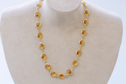 YELLOW GOLD NECKLACE, Crystals Necklace, Long Mustard Color Necklace, Casual Woman Necklace, Gift For Her, Christmas Jewelry