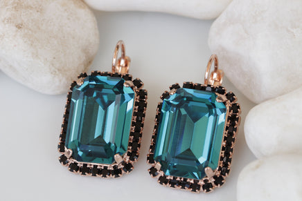 BLUE BLACK EARRINGS, Teal Blue Bridal Earrings, Geometric Earrings, Custom Earrings, Evening Elegant Clip on Earrings,Drop or Post Earrings