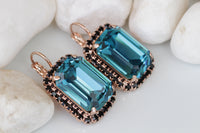 BLUE BLACK EARRINGS, Teal Blue Bridal Earrings, Geometric Earrings, Custom Earrings, Evening Elegant Clip on Earrings,Drop or Post Earrings