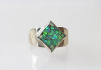 GREEN BLUE OPAL Ring, Unique Pinky Ring, Square Ring, Gift For Her, Silver Sterling Ring, Fire Opal Ring, Ring For Men, Unisex Opal Ring