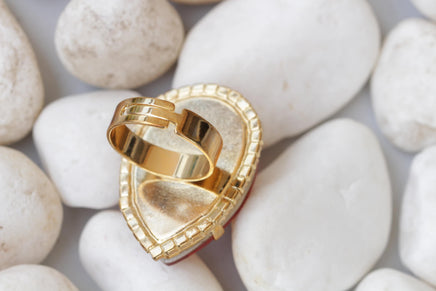 ORANGE TEARDROP RING, Hot Orange Gold Rings, Large Ring, Cocktail Evening Ring, Classic Summer Jewelry, Mother Of The Bride Jewelry Gift
