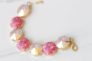 PINK BRACELET, Bridal Pink Tennis Bracelet, Ab Pink Bracelet, Bridesmaid Gift, Light Pink Bracelet, Pink Gold Statement Bracelet Gift