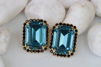 BLUE BLACK EARRINGS, Teal Blue Bridal Earrings, Geometric Earrings, Custom Earrings, Evening Elegant Clip on Earrings,Drop or Post Earrings