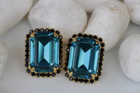 BLUE BLACK EARRINGS, Teal Blue Bridal Earrings, Geometric Earrings, Custom Earrings, Evening Elegant Clip on Earrings,Drop or Post Earrings