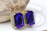Royal Blue Earrings, Estate Turquoise jewelry, Large Turquoise earrings, Women Blue earrings, Vintage style earrings, Dark Sapphire Earrings