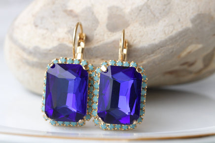 Royal Blue Earrings, Estate Turquoise jewelry, Large Turquoise earrings, Women Blue earrings, Vintage style earrings, Dark Sapphire Earrings