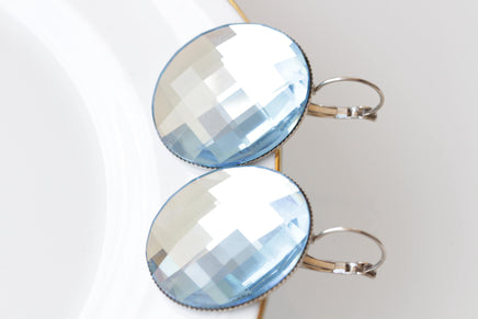 Light Blue Earrings, Leverback Drop Earrings, Aquamarine Earrings, Extra large Circle Earrings, Statement Bridal Simple Earrings, Gift Idea