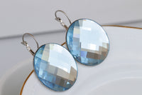 Light Blue Earrings, Leverback Drop Earrings, Aquamarine Earrings, Extra large Circle Earrings, Statement Bridal Simple Earrings, Gift Idea