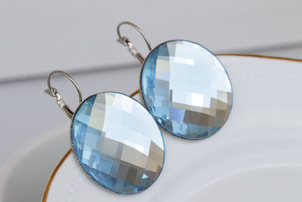Light Blue Earrings, Leverback Drop Earrings, Aquamarine Earrings, Extra large Circle Earrings, Statement Bridal Simple Earrings, Gift Idea