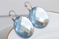Light Blue Earrings, Leverback Drop Earrings, Aquamarine Earrings, Extra large Circle Earrings, Statement Bridal Simple Earrings, Gift Idea