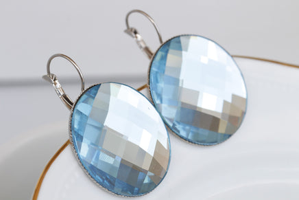 Light Blue Earrings, Leverback Drop Earrings, Aquamarine Earrings, Extra large Circle Earrings, Statement Bridal Simple Earrings, Gift Idea