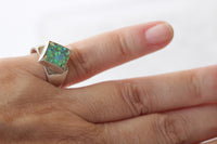 GREEN BLUE OPAL Ring, Unique Pinky Ring, Square Ring, Gift For Her, Silver Sterling Ring, Fire Opal Ring, Ring For Men, Unisex Opal Ring