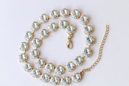 AQUAMARINE TENNIS NECKLACE, Necklace Earrings Set, Light Blue Necklace, Wedding Necklace, Bridal Ice Blue Necklace, Evening Necklace Gift