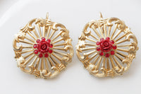 Coral flower Earrings, Gold coral Earrings, Summer Earrings, Red Gold Earrings, Bridesmaid Floral Earrings gift, Drop Large Earrings