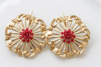 Coral flower Earrings, Gold coral Earrings, Summer Earrings, Red Gold Earrings, Bridesmaid Floral Earrings gift, Drop Large Earrings