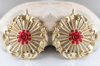 Coral flower Earrings, Gold coral Earrings, Summer Earrings, Red Gold Earrings, Bridesmaid Floral Earrings gift, Drop Large Earrings