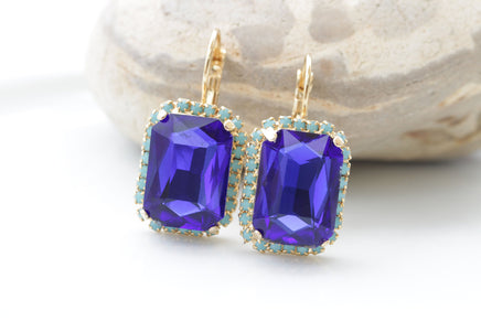 Royal Blue Earrings, Estate Turquoise jewelry, Large Turquoise earrings, Women Blue earrings, Vintage style earrings, Dark Sapphire Earrings