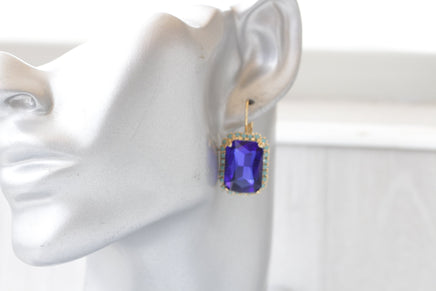 Royal Blue Earrings, Estate Turquoise jewelry, Large Turquoise earrings, Women Blue earrings, Vintage style earrings, Dark Sapphire Earrings