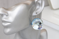 Light Blue Earrings, Leverback Drop Earrings, Aquamarine Earrings, Extra large Circle Earrings, Statement Bridal Simple Earrings, Gift Idea