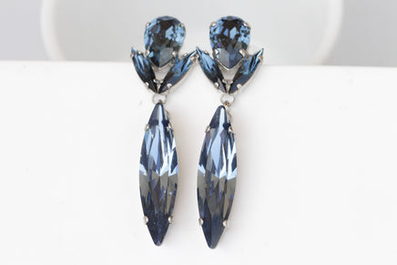 NAVY BLUE EARRINGS, Huge Statement Blue Earrings, Wedding Dark Blue Long Earrings, Bridal Navy Blue Earrings, Mother Of The Brides Jewelry