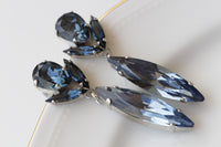 NAVY BLUE EARRINGS, Huge Statement Blue Earrings, Wedding Dark Blue Long Earrings, Bridal Navy Blue Earrings, Mother Of The Brides Jewelry
