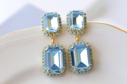 AQUAMARINE TURQUOISE EARRINGS, Blue Formal Wedding Earrings, Long Earrings, Light Blue Earrings, Art Deco Earrings, Bride Chandeliers Gift