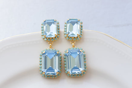 AQUAMARINE TURQUOISE EARRINGS, Blue Formal Wedding Earrings, Long Earrings, Light Blue Earrings, Art Deco Earrings, Bride Chandeliers Gift