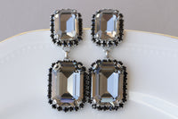 BLACK AND GRAY Earrings, Smokey Grey black diamond crystal drop earrings, Long earrings, Silver earrings, Earrings For Black Evening Dress
