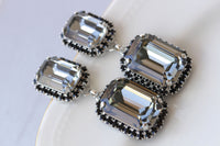 BLACK AND GRAY Earrings, Smokey Grey black diamond crystal drop earrings, Long earrings, Silver earrings, Earrings For Black Evening Dress