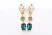 EMERALD EARRINGS, Bridal Green Emerald Chandeliers, Bridal Gold Dark Green Long Impressive Earrings, Statement Bride Emerald Wedding Earring