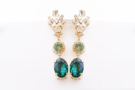 EMERALD EARRINGS, Bridal Green Emerald Chandeliers, Bridal Gold Dark Green Long Impressive Earrings, Statement Bride Emerald Wedding Earring