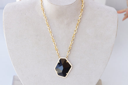 BLACK CHUNKY NECKLACE, Silver Black Necklace, Asymmetric Black Pendant Necklace, Unique Evening Necklace, Formal Statement Large Necklace