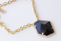 BLACK CHUNKY NECKLACE, Silver Black Necklace, Asymmetric Black Pendant Necklace, Unique Evening Necklace, Formal Statement Large Necklace