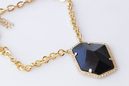 BLACK CHUNKY NECKLACE, Silver Black Necklace, Asymmetric Black Pendant Necklace, Unique Evening Necklace, Formal Statement Large Necklace