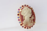 CAMEO BROOCH, Red Pink Fuchsia Cameo Brooch, Vintage Cameo Brooch, Lady Cameo Brooches, Gift For Her ,Coat Brooch, Red Purple Jacket Brooch