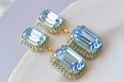 AQUAMARINE TURQUOISE EARRINGS, Blue Formal Wedding Earrings, Long Earrings, Light Blue Earrings, Art Deco Earrings, Bride Chandeliers Gift