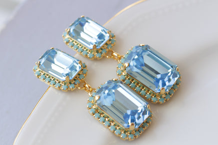 AQUAMARINE TURQUOISE EARRINGS, Blue Formal Wedding Earrings, Long Earrings, Light Blue Earrings, Art Deco Earrings, Bride Chandeliers Gift
