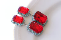 RED TURQUOISE EARRINGS, Red Ruby Formal Wedding Earrings, Jewelry For Red Evening Dress, Blue And Red Earrings, Art Deco Earrings For Bride